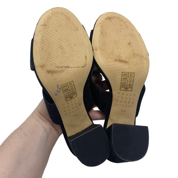 White House Black Market Women's Reese Black Suede Heeled Sandals Heels Sz 7.5M - Picture 8 of 12